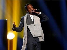 FILE PHOTO: A$AP Rocky performs "I'm Not the Only One" with Sam Smith (not pictured) during the 42nd American Music Awards in Los Angeles, California November 23, 2014.