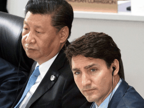 Prime Minister Justin Trudeau and Chinese President Xi Jinping at the G20 Summit in Osaka, Japan on June 28, 2019.