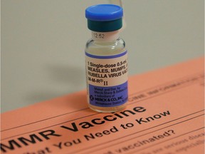 A vial of measles, mumps and rubella vaccine.