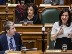 François Limoges and Mayor Valérie Plante in front of Sue Montgomery at Montreal city hall Jan. 22, 2018.