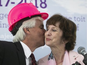 Russell Williams gives a kiss to Teresa Dellar, during the sod turning ceremony for the new West Island Palliative Care Residence held on June 15, 2018.