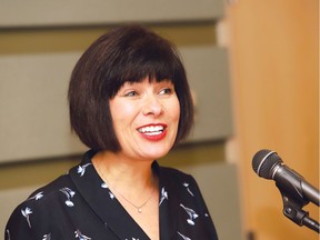 Federal Minister of Health Ginette Petitpas Taylor makes a point during a press conference at Health Sciences North on Thursday. John Lappa/Sudbury Star