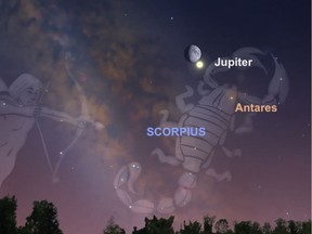 On Aug. 9, the waxing gibbous moon pays a visit to the largest planet in the solar system, Jupiter.