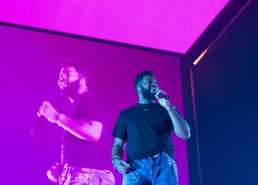 R&B artist, Khalid performs at the Bell Centre in Montreal, Quebec on Aug. 8, 2019.