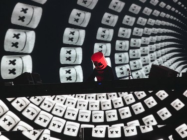 The artist Marshmello performs on Day 1 of the ÎleSoniq electronic music festival at Parc Jean-Drapeau in Montreal on Friday, August 9, 2019.