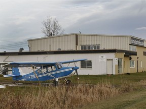 A small plane is parked in front of Mascouche airport on November 13, 2014. The city-owned airport, 30 kilometres north of Montreal, has about 30,000 takeoffs and landings per year, primarily from the five flight schools and the recreational pilots based there.