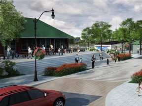 An artist's illustration of a proposed entrance to Valois Village at the western end of the commercial strip on Donegani Ave. (Illustration courtesy of City of Pointe-Claire)