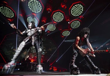 Gene Simmons, left, and Paul Stanley of KISS perform their End of the Road farewell tour in Montreal, Quebec August 16, 2019.