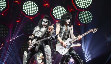 Gene Simmons, left, and Paul Stanley of KISS perform their End of the Road farewell tour in Montreal, Quebec August 16, 2019.