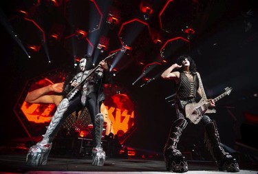 Gene Simmons, left, and Paul Stanley of KISS perform their End of the Road farewell tour in Montreal, Quebec August 16, 2019.