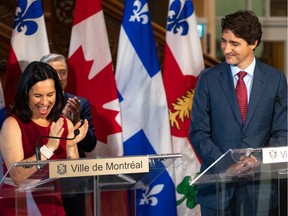Prime Minister Justin Trudeau and Montreal Mayor Valerie Plante announced $50 million by the federal government for Montreal's Grand Parc de l'Ouest at Montreal City Hall on Wednesday, Aug. 21, 2019.