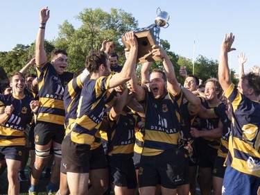 MONTREAL, QUE:  Town of Mount Royal RFC celebrate their win over Club de Rugby de Quebec during the Quebec Cup Rugby Super League Final in Montreal, Quebec August 24, 2019. (Christinne Muschi / MONTREAL GAZETTE)      ORG XMIT: 63044