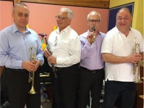 From left to right: Andrei Tomac (trumpet), Jean-Guy Jutras (oboe), Ron Goldenberg (saxophone) and Ken Kates (trumpet) are members of the West Island New Horizons Band.