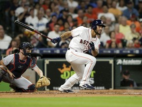 Longueuil native Abraham Toro of the Houston Astros grounds out in his first MLB at-bat in the second inning against the Detroit Tigers at Minute Maid Park on Aug. 22, 2019 in Houston.
