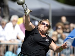 MONTREAL, QUE.: August 4, 2019 -- Wendy McGrea competes in the 2 stone throw for distance during the Highland Games in Montreal, on Sunday, August 4, 2019. (Allen McInnis / MONTREAL GAZETTE) ORG XMIT: 62961