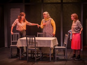 Leni Parker (from left), Kathryn Kirkpatrick and Stefanie Buxton are the three sisters in Daniel MacIvor's Marion Bridge, playing at Hudson Village Theatre.