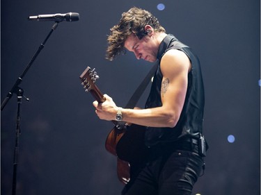 Pop star Shawn Mendes performs in Montreal, on Tuesday, August 20, 2019.