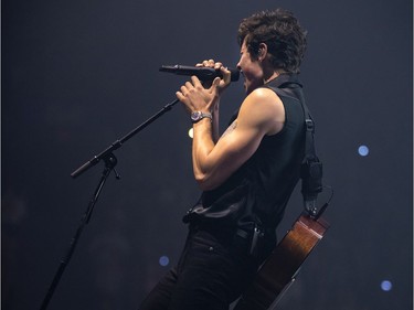 Pop star Shawn Mendes performs in Montreal, on Tuesday, August 20, 2019.