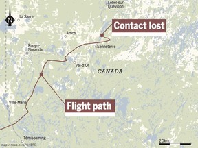 Radar track of N3804X, which went down near Senneterre, in northwestern Quebec.