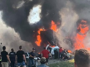 Four people were killed and at least 12 injured during a crash involving two tractor-trailers and at least seven cars on Monday, August 5, 2019.