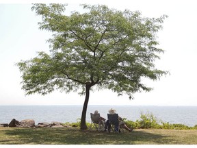 A man and a woman take shelter from the sun on shores of Lac St. Louis in Pointe-Claire. Writes Lise Ravary: "I hate the heat. The blazing sun. Summer clothing. Festivals. Allergies. Horse flies. Flip flops. No-news news. Sangria. Salads. Gardening (aka outdoor housework)."