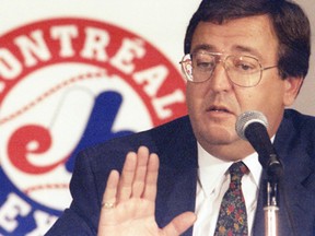 Montreal Expos's president Claude Brochu announces the end of the season at a presser at the Big 'O', aka Olympic Stadium, on Sept. 14, 1994. When the photo was republished in the April 26, 1995 print edition of The Gazette, it bore this cutline: Is this the year Claude Brochu gives in to temptation to sell the Expos?