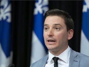 CP-Web. Quebec Minister of Immigration, Diversity and Inclusiveness Simon Jolin-Barrette speaks at a news conference at the legislature in Quebec City on March 28, 2019 .