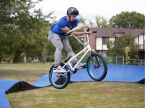 Frederic de Clercq of the Krushers gives a demonstration at the new Pumptrack in Westwood Park in Dollard-des-Ormeaux, on Thursday, August 22, 2019.