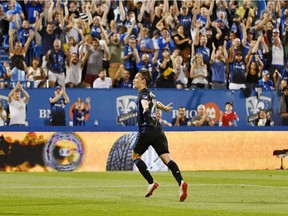 Montreal Impact midfielder Lassi Lappalainen reacts after scoring a goal against FC Dallas during the first half at Saputo Stadium on Aug. 17, 2019.