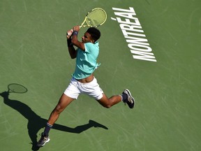 Félix Auger-Aliassime’s serve let him down throughout his match against Karen Khachanov. He had 11 aces, but he also double-faulted 12 times and was broken seven times.