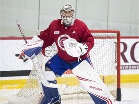 Goalie Cayden Primeau takes part in Canadiens' development camp at the Bell Sports Complex in Brossard on June 26, 2019.