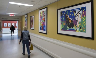 MONTREAL, QUE.: SEPTEMBER 5, 2019 -- Prints by the artist Henri Matisse in a corridor of of the Cedars Cancer Centre at the MUHC Glen site in Montreal on Thursday, September 5, 2019. A stop on a regular tour of the MUHC campus given by volunteers. On Sept. 5 the volunteer guides were Jen Jackman and Don Lewis.  (John Kenney / MONTREAL GAZETTE) ORG XMIT: 63091