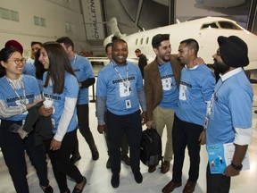 Interns gather at the end of a press event Thursday at which Bombardier announced more than 1,000 paid internships.