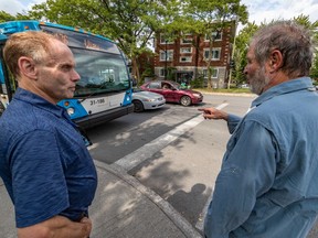 John Clyburne, left, and Maurice Gauthier are seen at intersection of Viau and St-Zotique Sts. on Wednesday, Sept. 11, 2019.