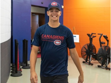 Opening day of training camp for the Montreal Canadiens involved off-ice testing at the Bell Sports Complexe in Brossard on Thursday September 12, 2019. Centre Jesperi Kotkaniemi at opening day of training camp. Dave Sidaway / Montreal Gazette ORG XMIT: 63135