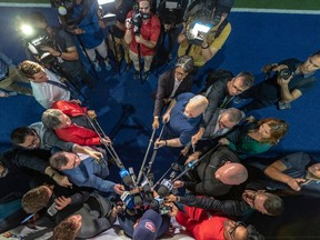 Canadiens 19-year-old centre Jesperi Kotkaniemi speaks with media on Day 1 of training camp at the Bell Sports Complex in Brossard on Sept. 12, 2019.