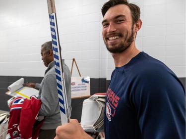 Opening day of training camp for the Montreal Canadiens involved off-ice testing at the Bell Sports Complexe in Brossard on Thursday September 12, 2019. Goalie Charlie Lindgren at training camp.