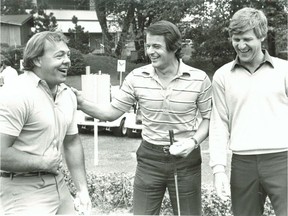 Photo stamped Sept. 15, 1981. Retired hockey greats Yvan Cournoyer of the Canadiens, Rod Gilbert of the New York Rangers and Bobby Orr of the Boston Bruins were among the sports celebrities taking part in a tournament to raise money for the Quebec Crippled Children's Society.