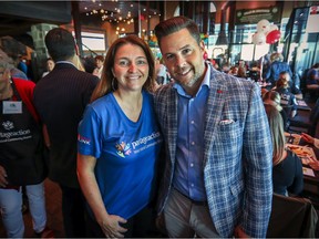 WICS executive director Sophie McCann with Yannick Pelletier, associate vice-president, commercial banking for the National Bank, after Pelletier announced the bank would be contributing $500,000 to the community organization over five years, at their campaign launch and breakfast in Pointe-Claire, on Sept. 13, 2019.