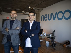 “We’re a small business with the complexity of a large multinational," said Neuvoo co-founder Lucas Martinez, left, with Benjamin Philion at their offices in Montreal.