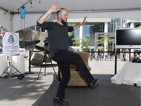 MONTREAL, QUE.: SEPTEMBER 20, 2019 -- Tai Chi teacher Samuel Michaud practices Tai Chi in Victoria Square in Montreal Friday September 20, 2019 in an attempt to set a Guinness World Record.  He is attempting to do Tai Chis for 36 hours straight.  (John Mahoney / MONTREAL GAZETTE) ORG XMIT: 63164 - 3659