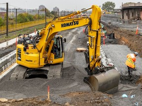 REM construction continues on Highway 40 in Montreal, Sept. 23, 2019.