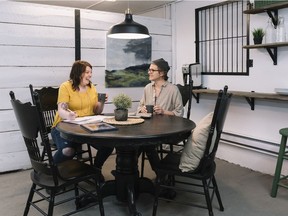 Allison Smith and Nancy Farnum discuss plans at Studio Hillside in St-Lazare.