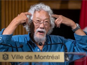 Environmentalist David Suzuki spoke to reporters after signing the city's golden book with Mayor Valérie Plante at City Hall  on Thursday, Sept. 26, 2019. Suzuki, Stephen Lewis and other conservationists will speak about the current issues facing young people who inherit the challenges of a planet undergoing profound change as part of their Climate First Tour, Tuesday, Oct. 1 at the Rialto Theatre on Park Ave. More details at climatefirsttour.ca.