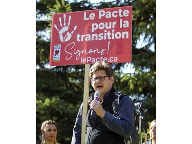 Dominic Champagne of Le Pacte pour le transition speaks during a climate press conference prior to the march in Montreal on Friday, Sept. 27, 2019.