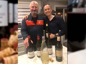 Bill Zacharkiw drafted Phil Caplan, left, and Mark Paulin to try no-sulphite wines.