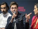 Writer, director and actor Xavier Dolan answers questions seated between cast members Gabriel D'Almeida Freitas and Catherine Brunet at press conference in Montreal Monday September 30, 2019 ahead of the premier of his latest film Matthias & Maxime.