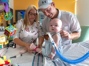 Michaël Dubeau and Chloé Beaulieu's eight-month-old baby, Léa Dubeau, who was born prematurely at 30 weeks' gestation and has a chronic lung disease, will be leaving the neonatal care unit at the MUHC soon, with a tracheostomy, hooked up to a ventilator. Not so long ago, she might have had to stay in hospital for years.