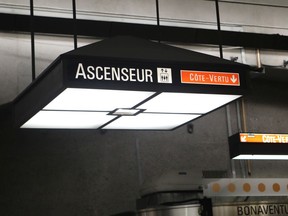The sign for the elevators at Bonaventure metro station