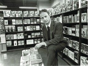 Bookseller Nicholas Hoare in his Montreal bookstore in late September 1981, Hoare, 37 at the time of the photograph, went on to own bookstores in Ottawa and Toronto that were loved by bibliophiles for their eclectic and idiosyncratic inventory and distinctive elegant look.
